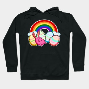 Easter Rainbow Pink Bunny Rabbit Sleeping On Colorful Eggs Hoodie